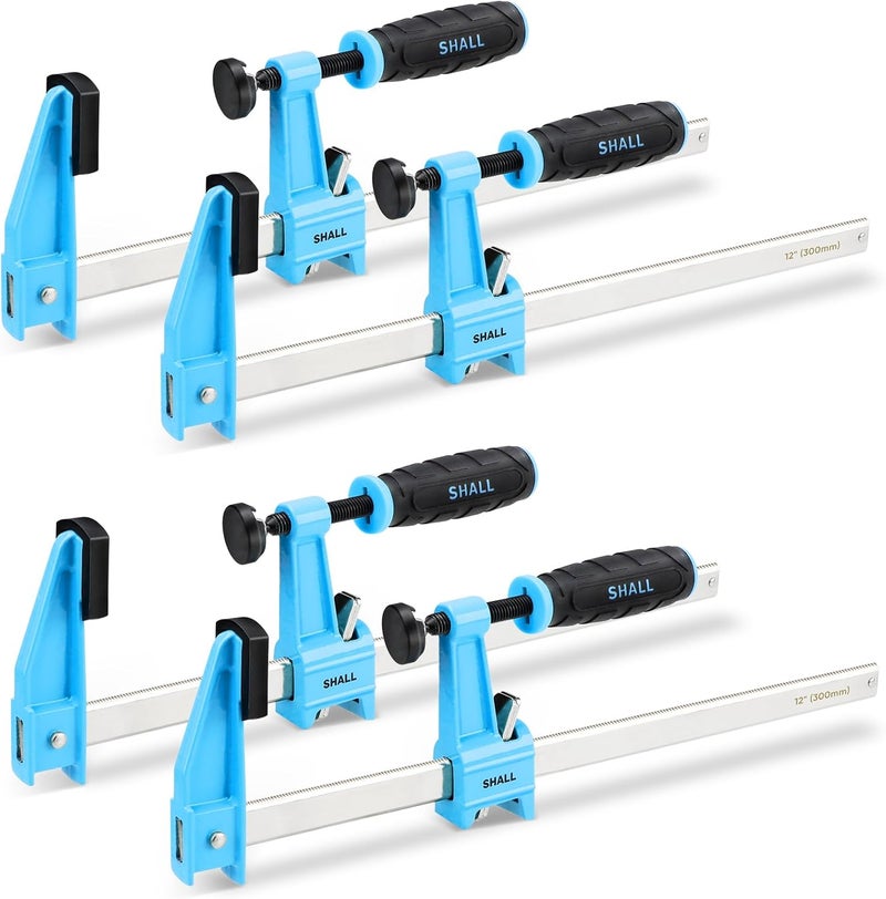 SHALL 12-Inch Steel Bar Clamps Set, 4-pack Medium-Duty Quick-Release F Clamps, 600 Lbs Load Limit for Woodworking, Metal working, DIY and Crafts - Image 1